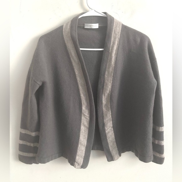 Cashmere Cardigan Sweater M/L Gray Parisian Old money Capsule Luxury Open Front - Picture 1 of 7